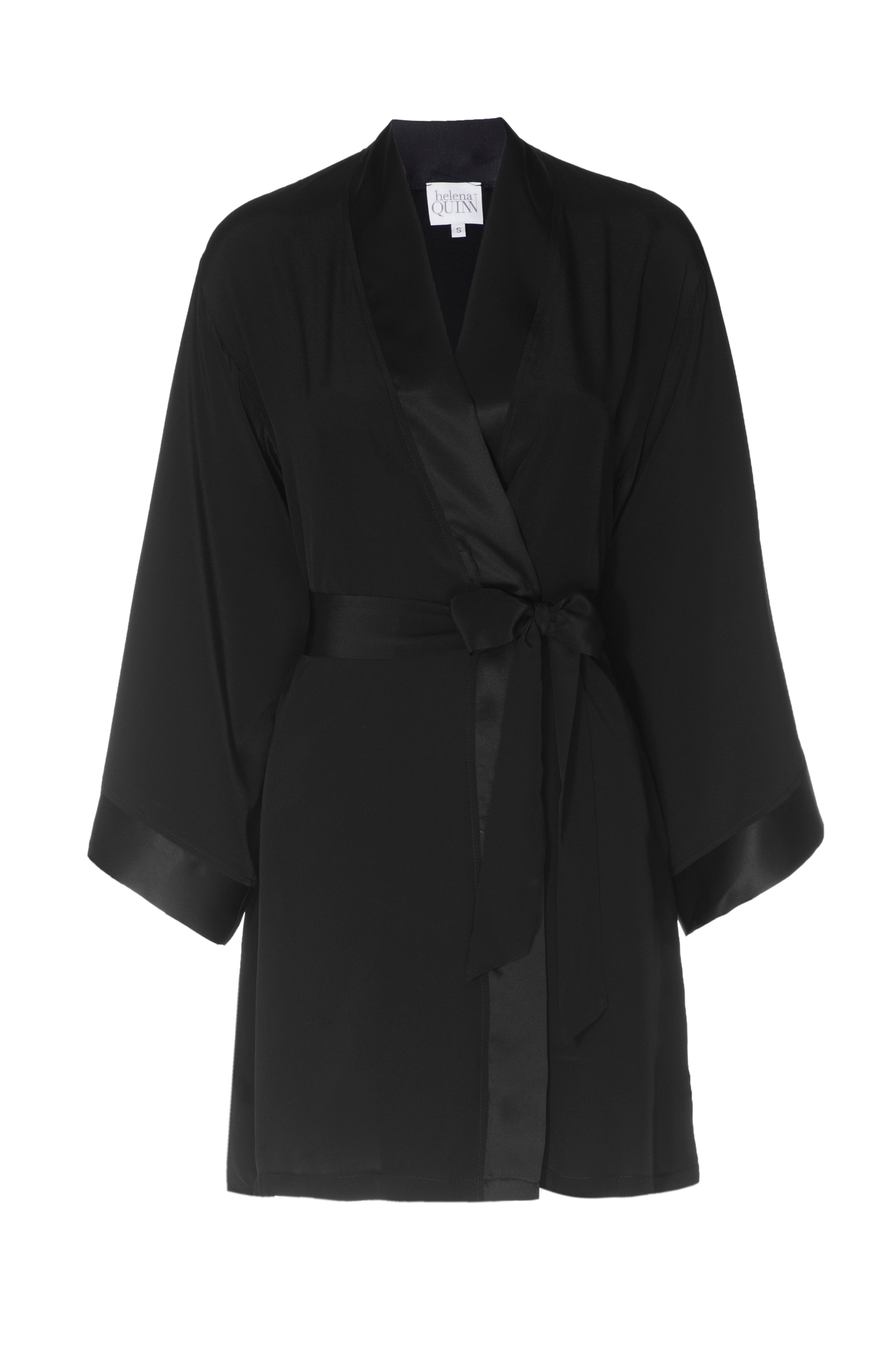 Silk Charmeuse Short Silk Robe Black Helena Quinn