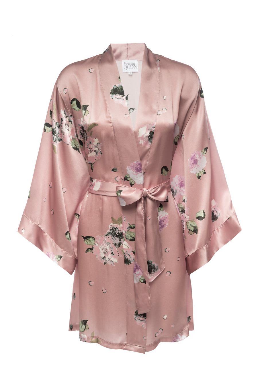 Silk Charmeuse Short Silk Robe: Champagne Floral Print Robe