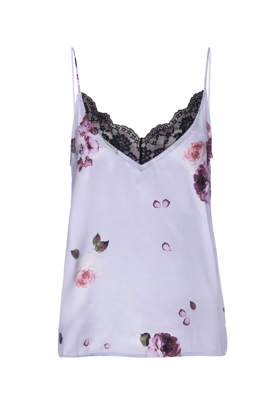 Silk Charmeuse Tank with Lace: Light Blue Floral