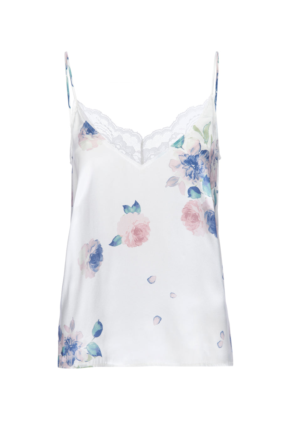 Silk Charmeuse Tank with Lace: Ivory Floral Print