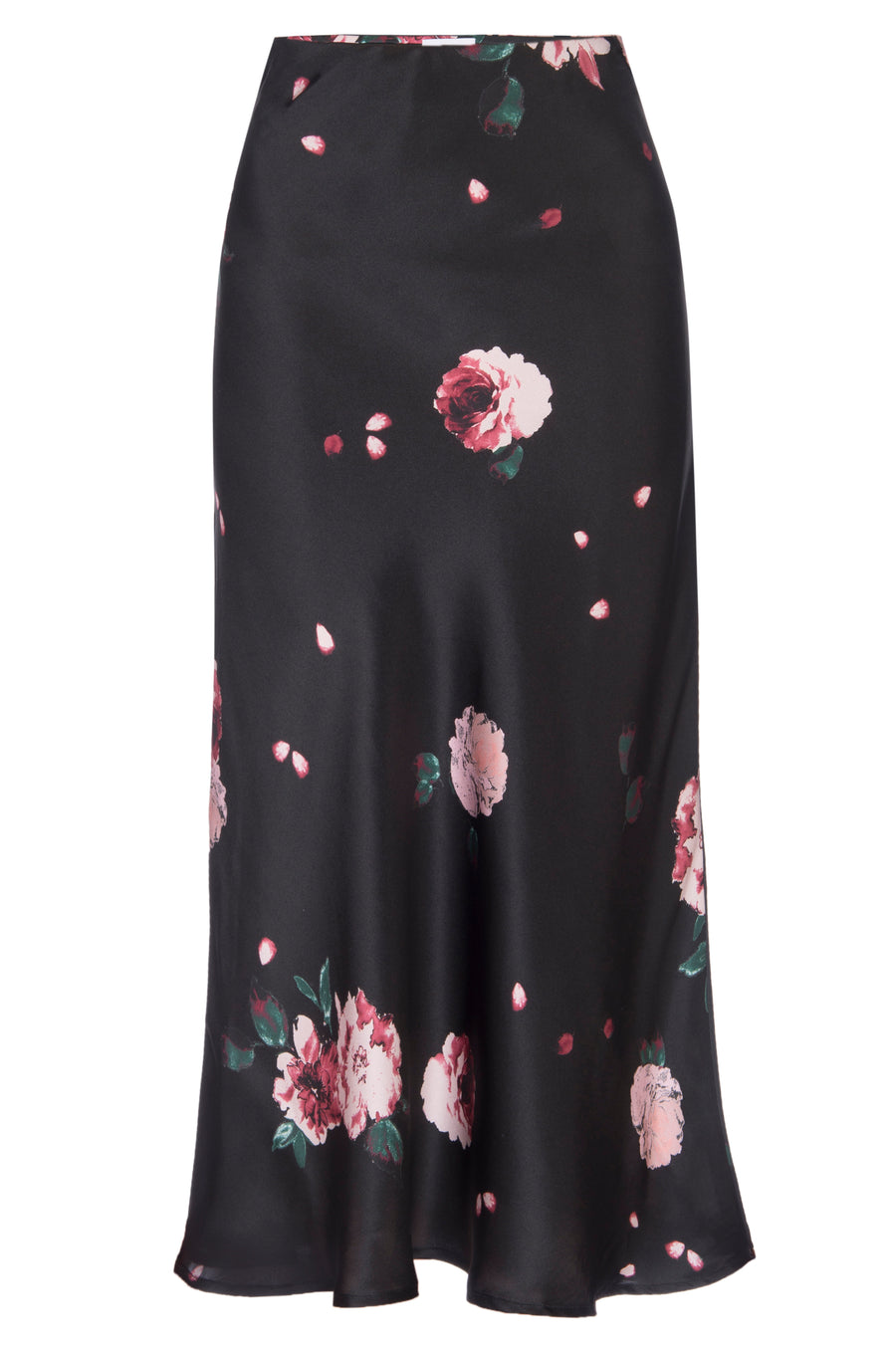 Silk Charmeuse 'Katie' Bias Skirt: Black Rose Print