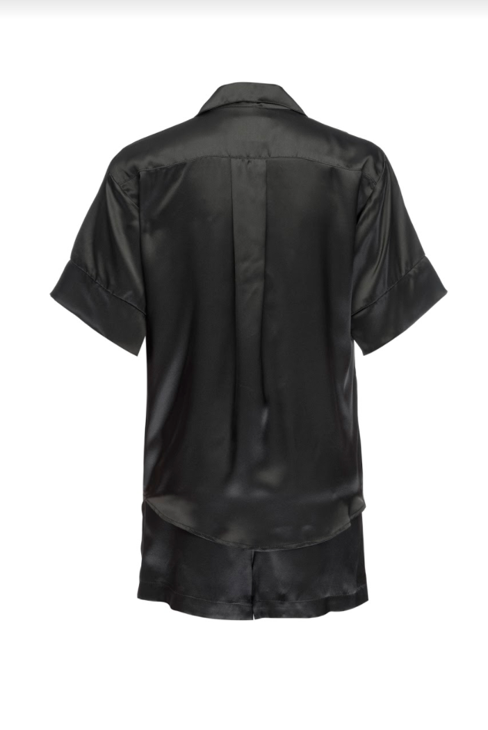 Silk Charmeuse Short Sleeved PJ Top: Black