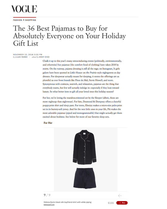 Helena Quinn on VOGUE'S Top Pajama Gift List!