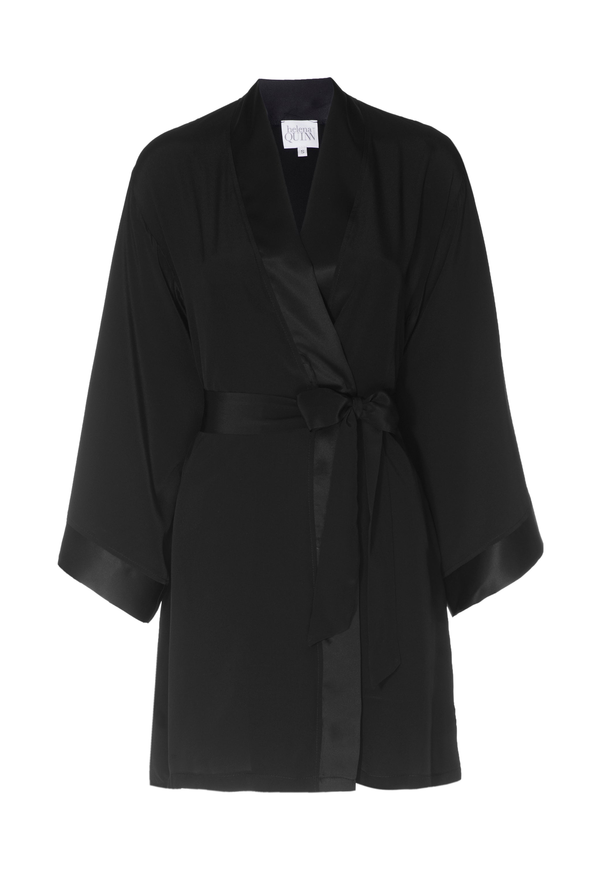 Silk Charmeuse Short Silk Robe Black Helena Quinn