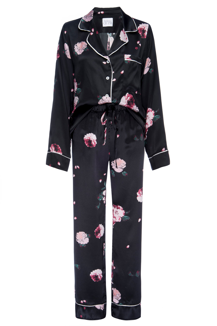 Silk Charmeuse PJ Pants: Black Rose Print