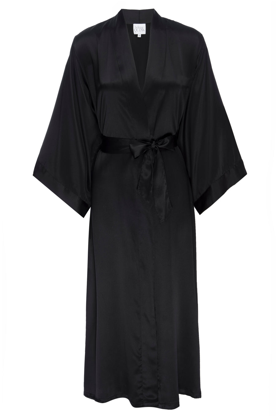 Silk Charmeuse Long Silk Robe: Black