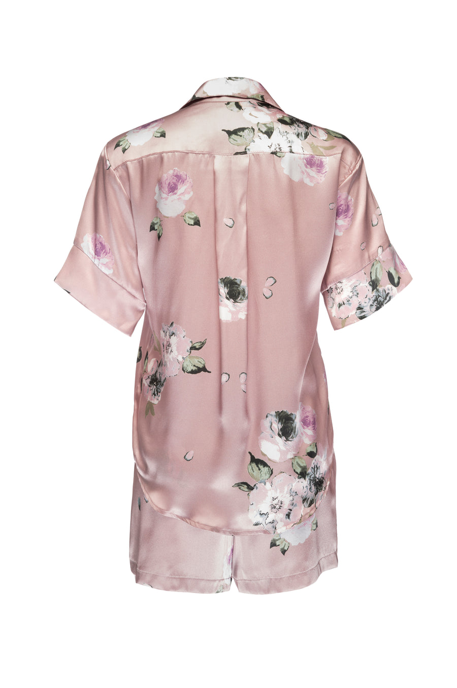 Silk Charmeuse Short Sleeved Top: Champagne Floral Print