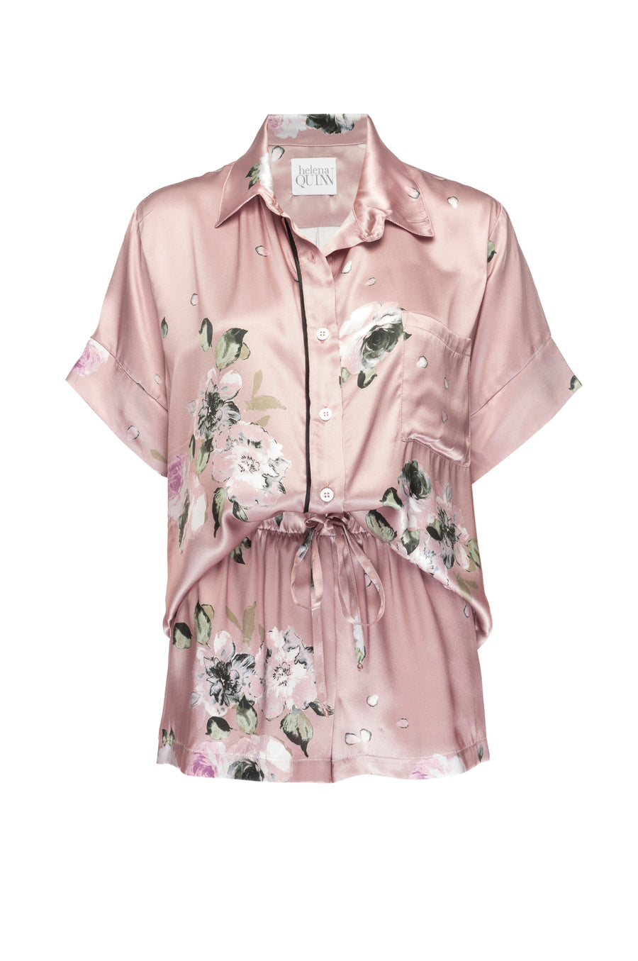 Silk Charmeuse Short Sleeved Top: Champagne Floral Print