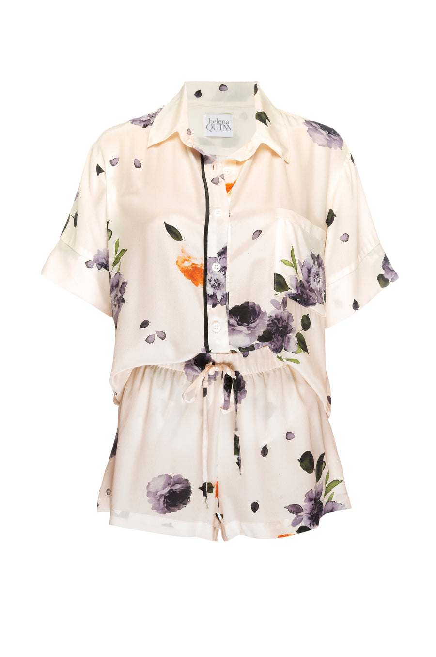 Silk  Short Sleeved PJ Top: Garden Floral Print