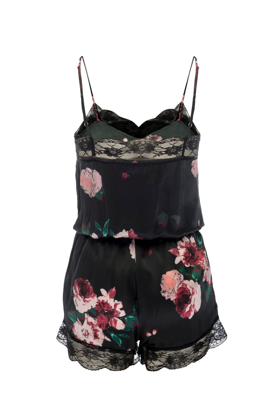 Silk Charmeuse 'Lea' Romper: Black Rose Print