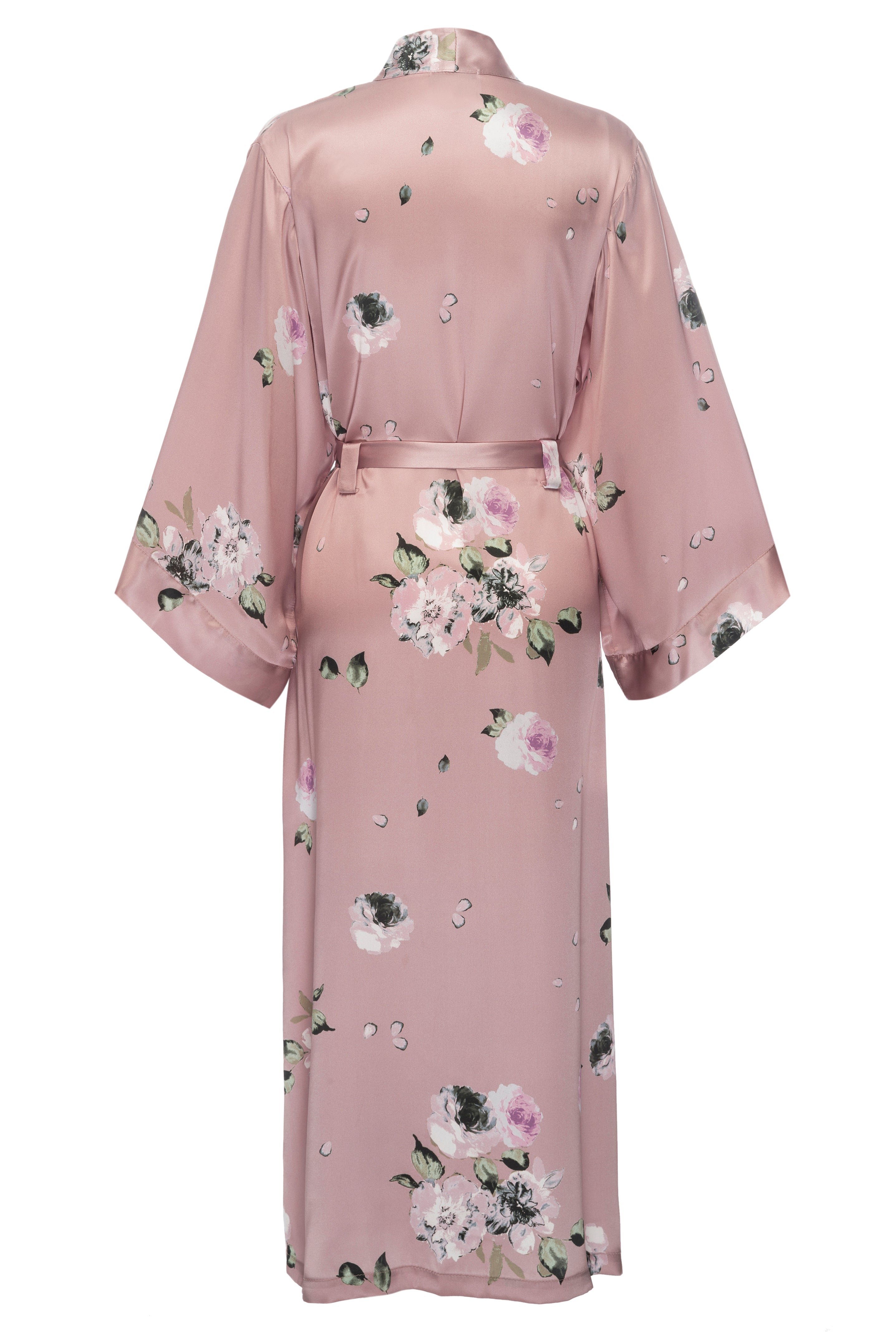 Silk Charmeuse Long Silk Robe: Champagne Floral Print Silk Robe ...