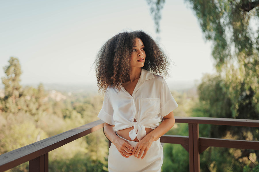 Silk Charmeuse Short-Sleeved Top: Ivory