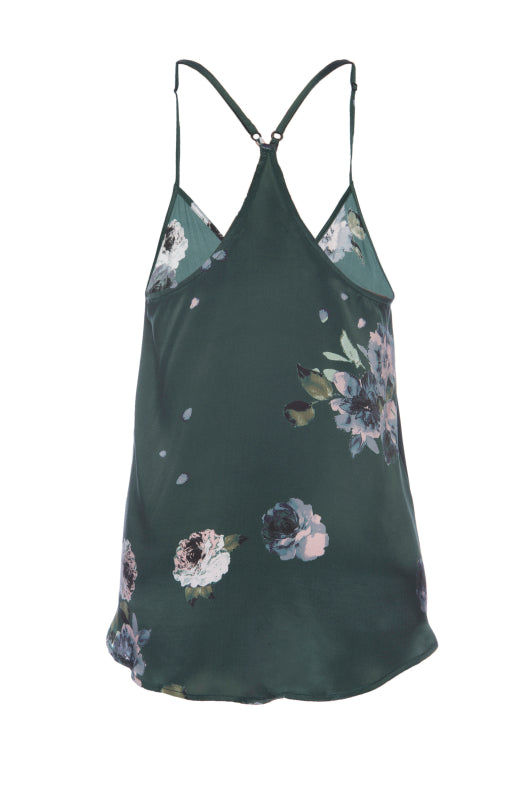 Silk Charmeuse Tank: Emerald Floral Print