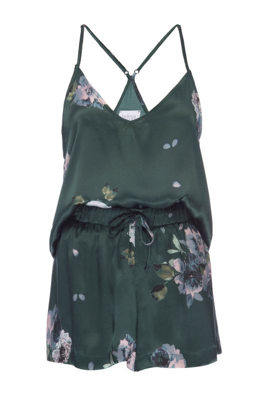 Silk Charmeuse Tank: Emerald Floral Print