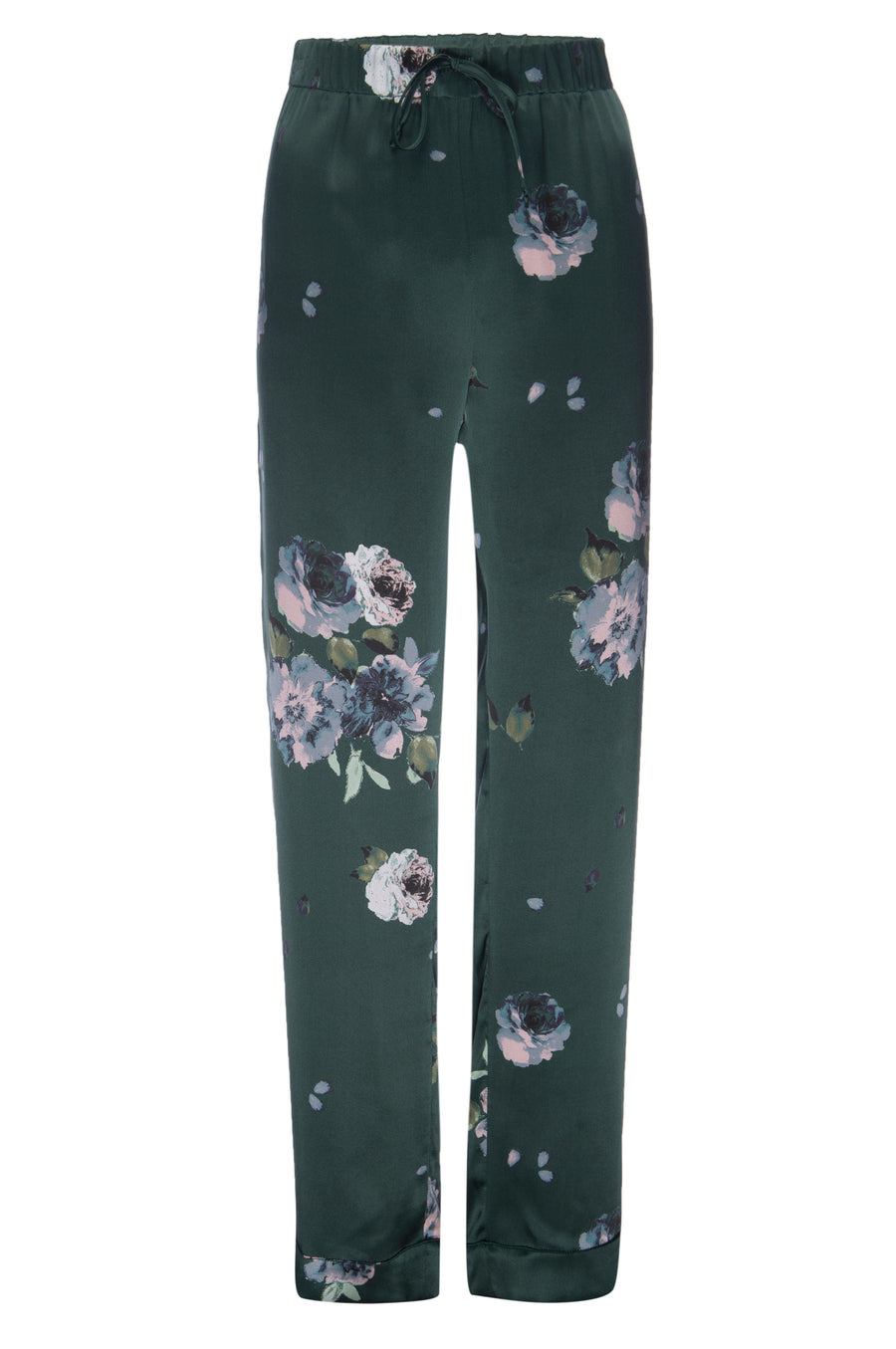 Silk Charmeuse Pants: Emerald Floral Print