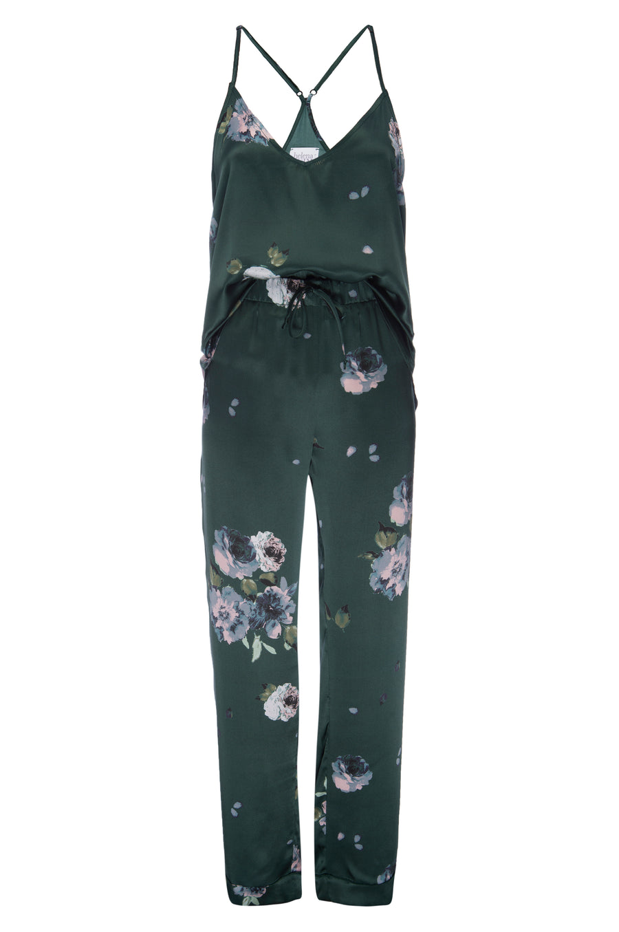 Silk Charmeuse Pants: Emerald Floral Print