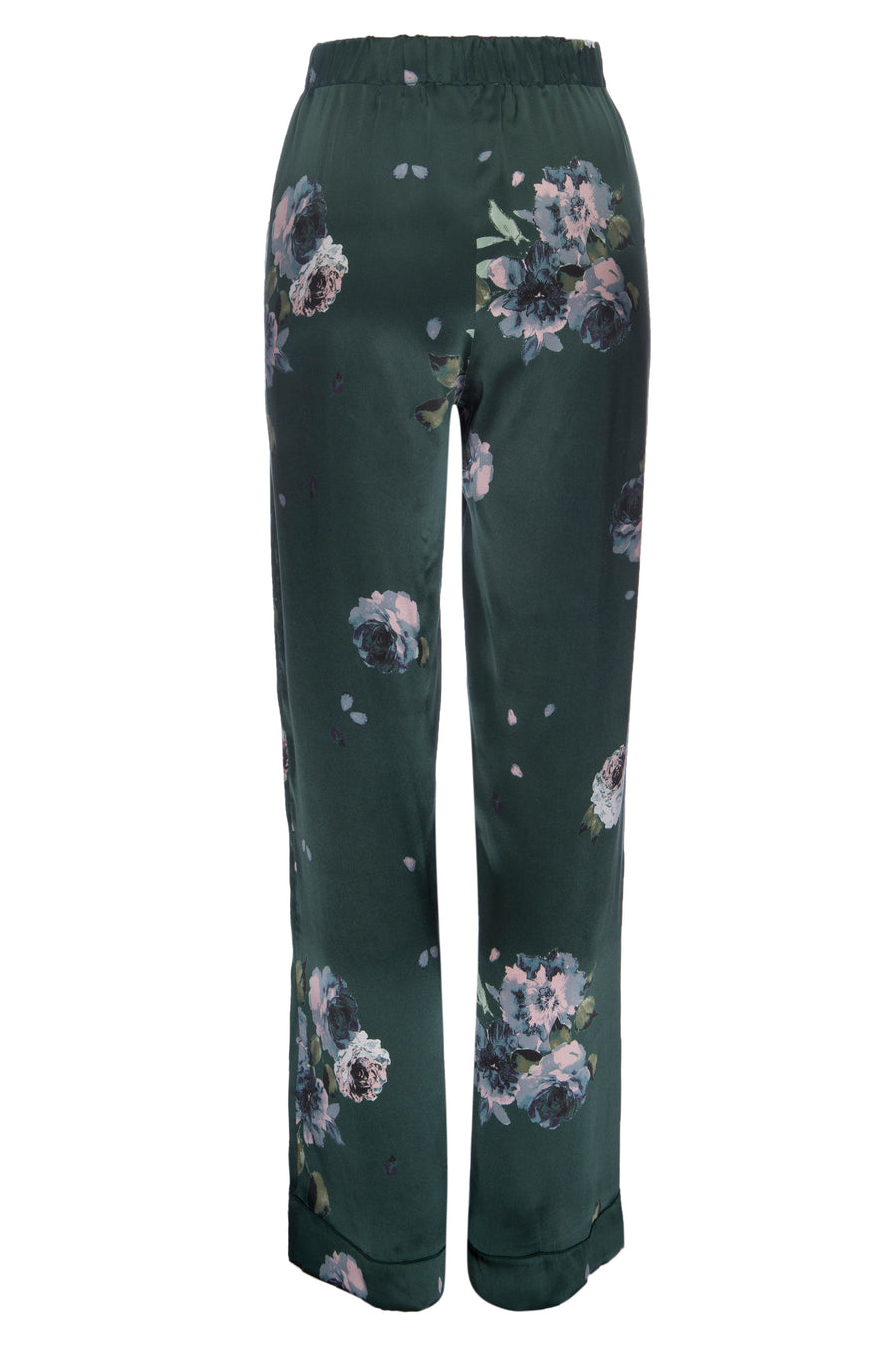 Silk Charmeuse Pants: Emerald Floral Print