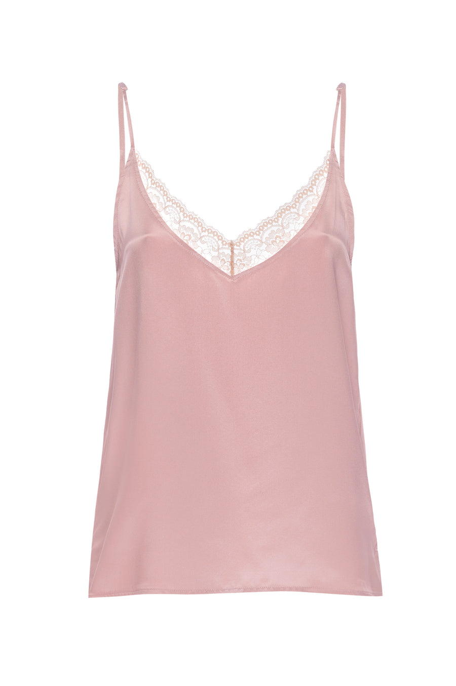 Silk Charmeuse 'August' Tank with Lace: Rose Gold