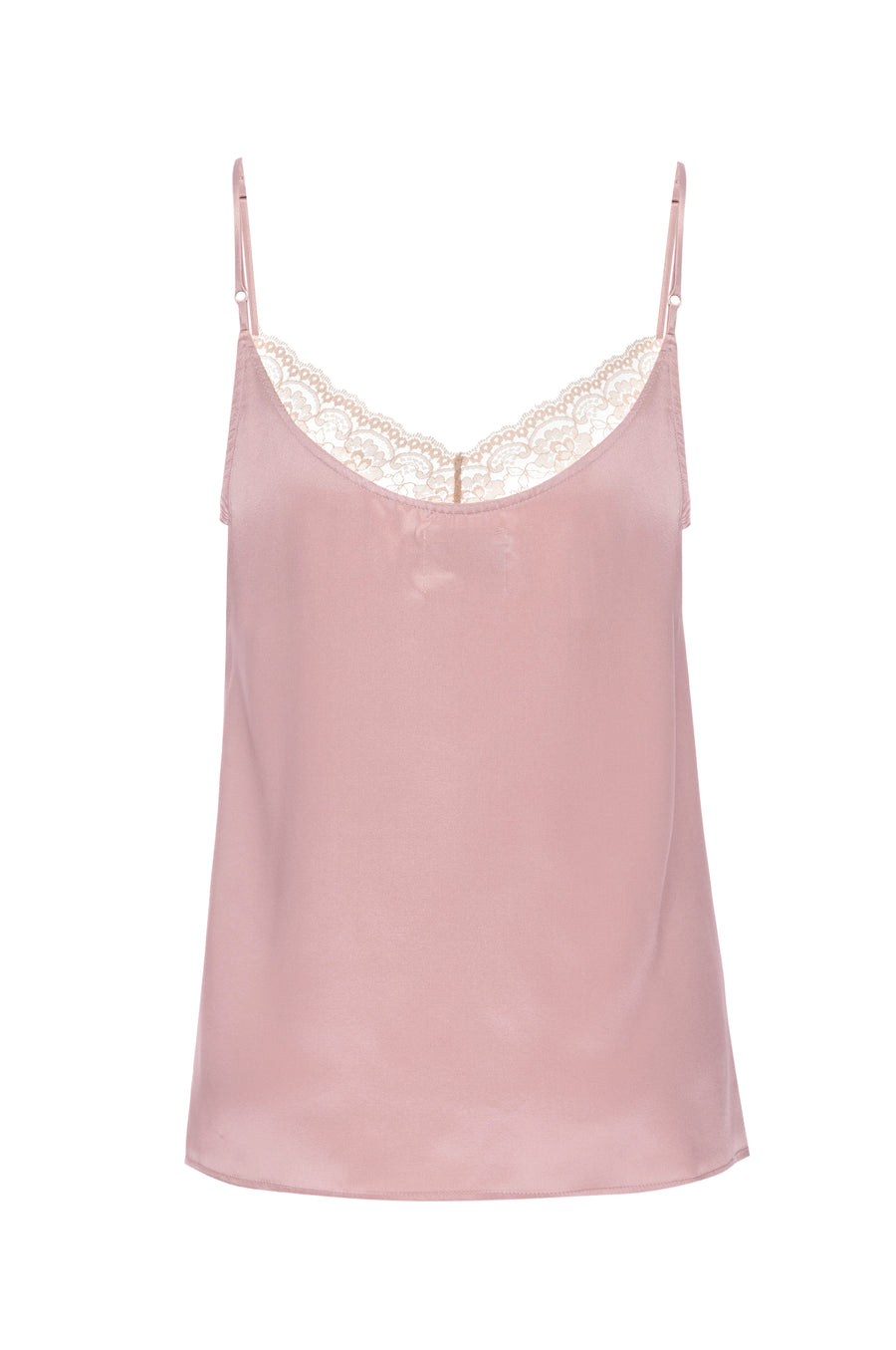 Silk Charmeuse 'August' Tank with Lace: Rose Gold