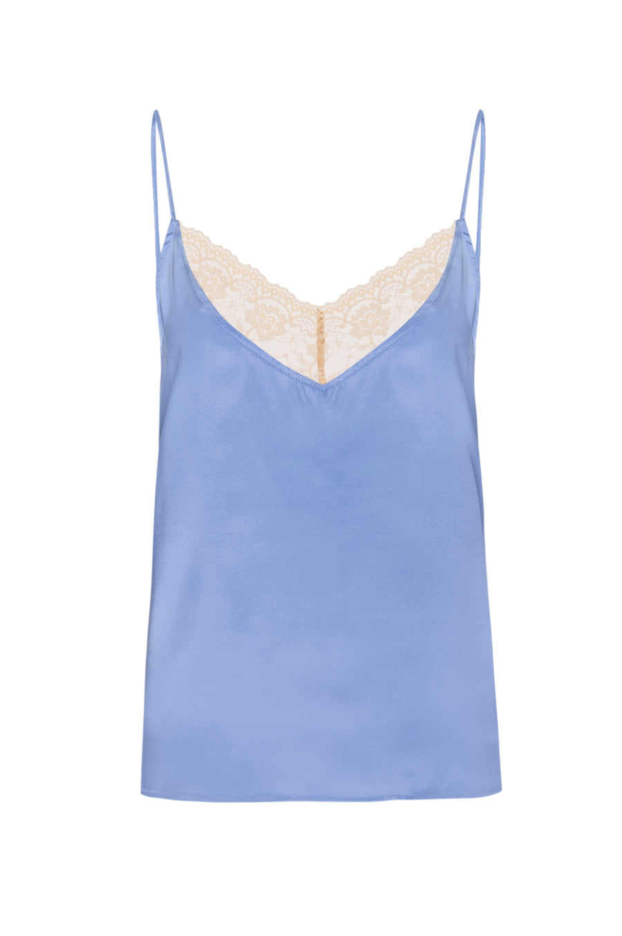 Silk Charmeuse 'August' Tank with Lace: Sky Blue