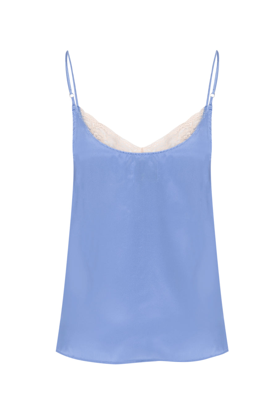 Silk Charmeuse 'August' Tank with Lace: Sky Blue