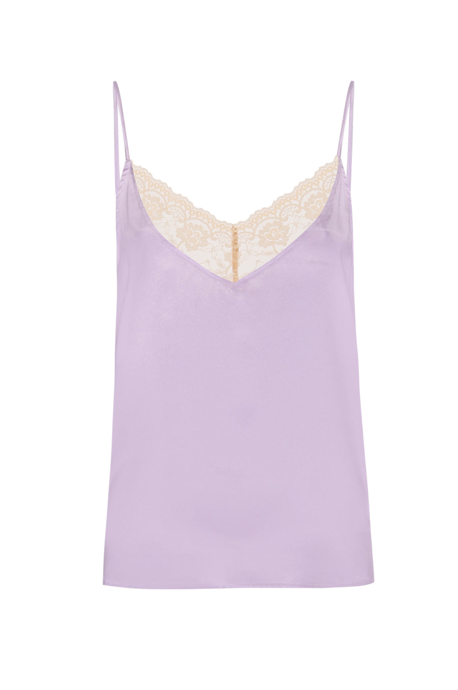 Silk Charmeuse 'August' Tank with Lace: Lilac