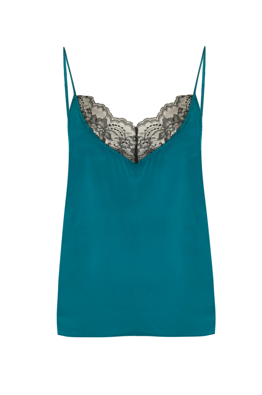 Silk Charmeuse 'August' Tank with Lace: Emerald