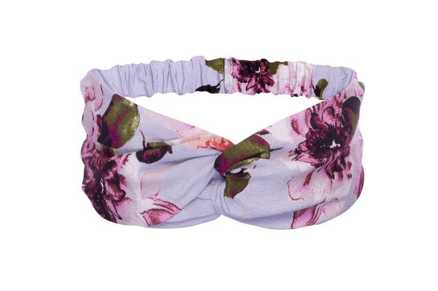 Silk Charmeuse 'Lovey' Headband: Light Blue Floral Print