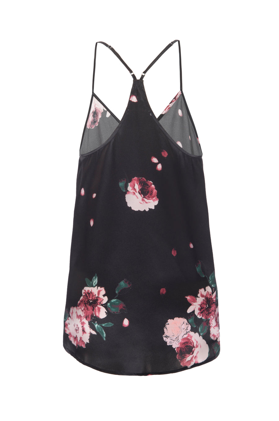 Silk Charmeuse Tank: Black Rose Print