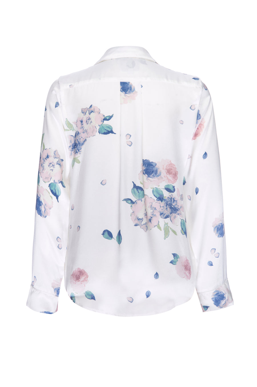 Silk Charmeuse Long Sleeved PJ Top: Ivory Floral Print