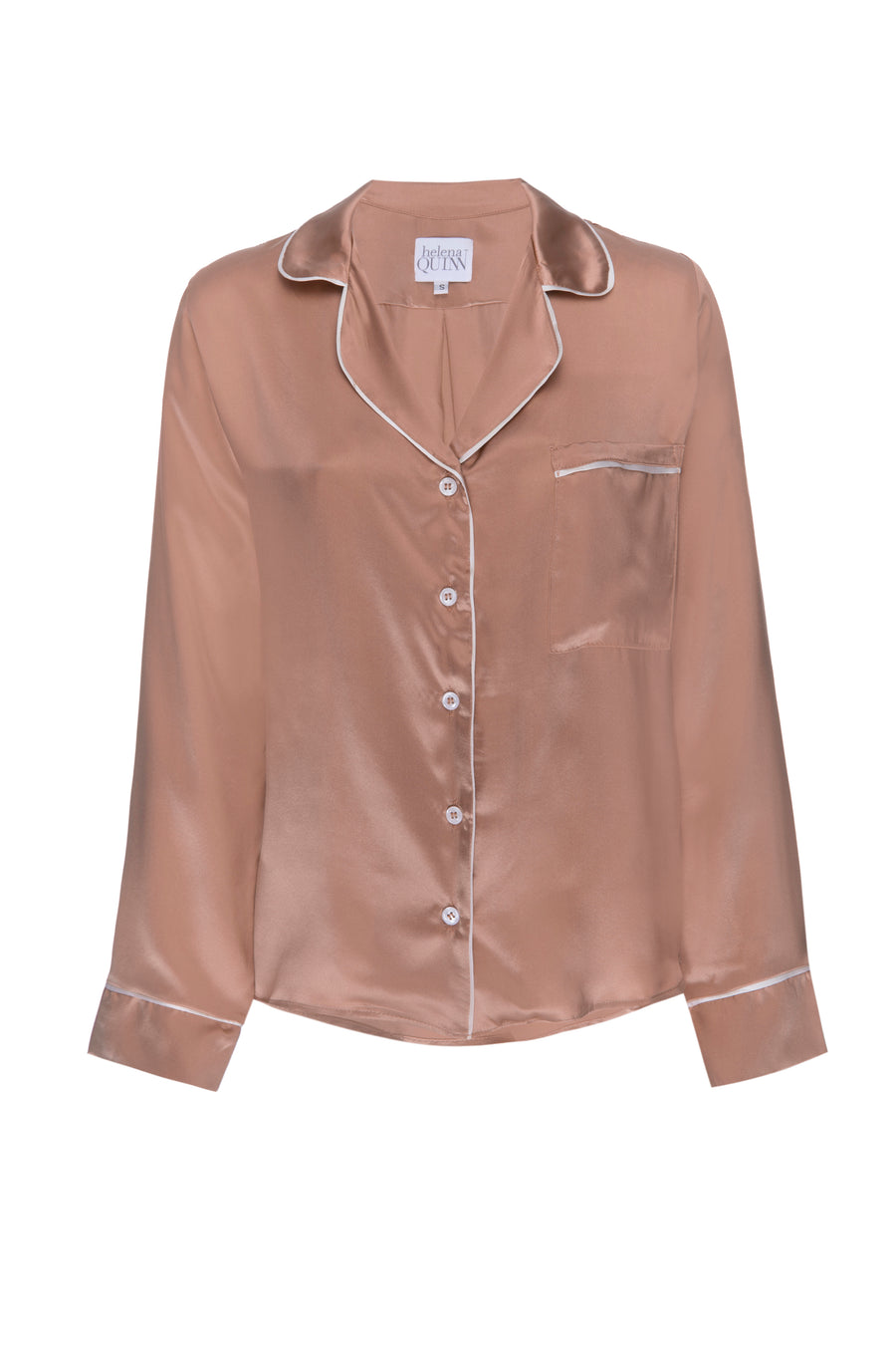 Silk Charmeuse Long Sleeved Top: Apricot