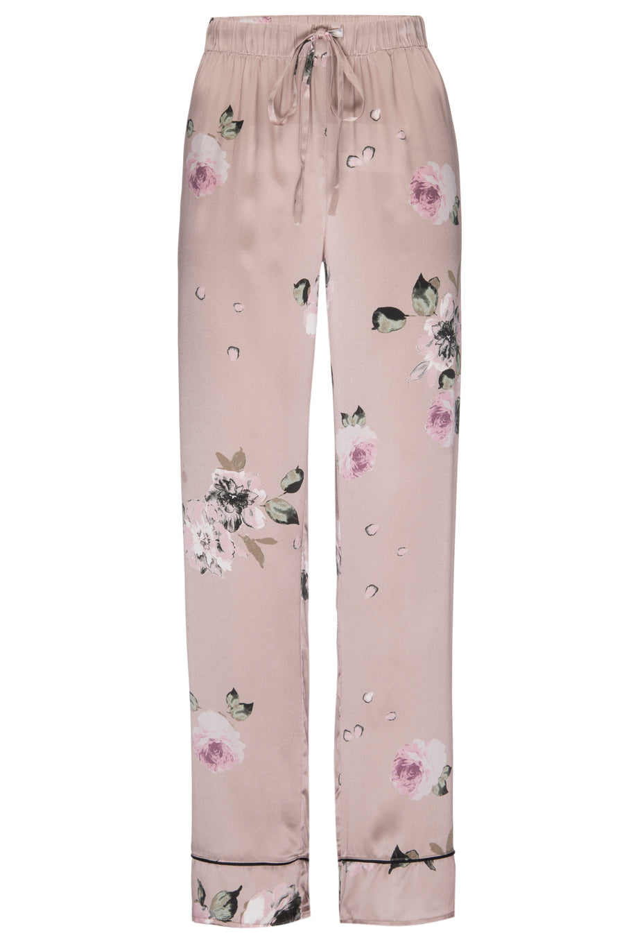 Silk Charmeuse PJ Pants: Champagne Floral Print