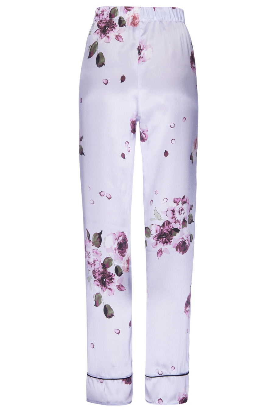 Silk Charmeuse PJ Pants: Light Blue Floral Print