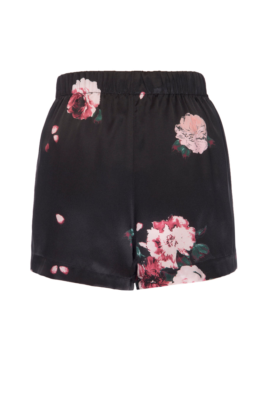 Silk Charmeuse PJ Shorts: Black Rose Print