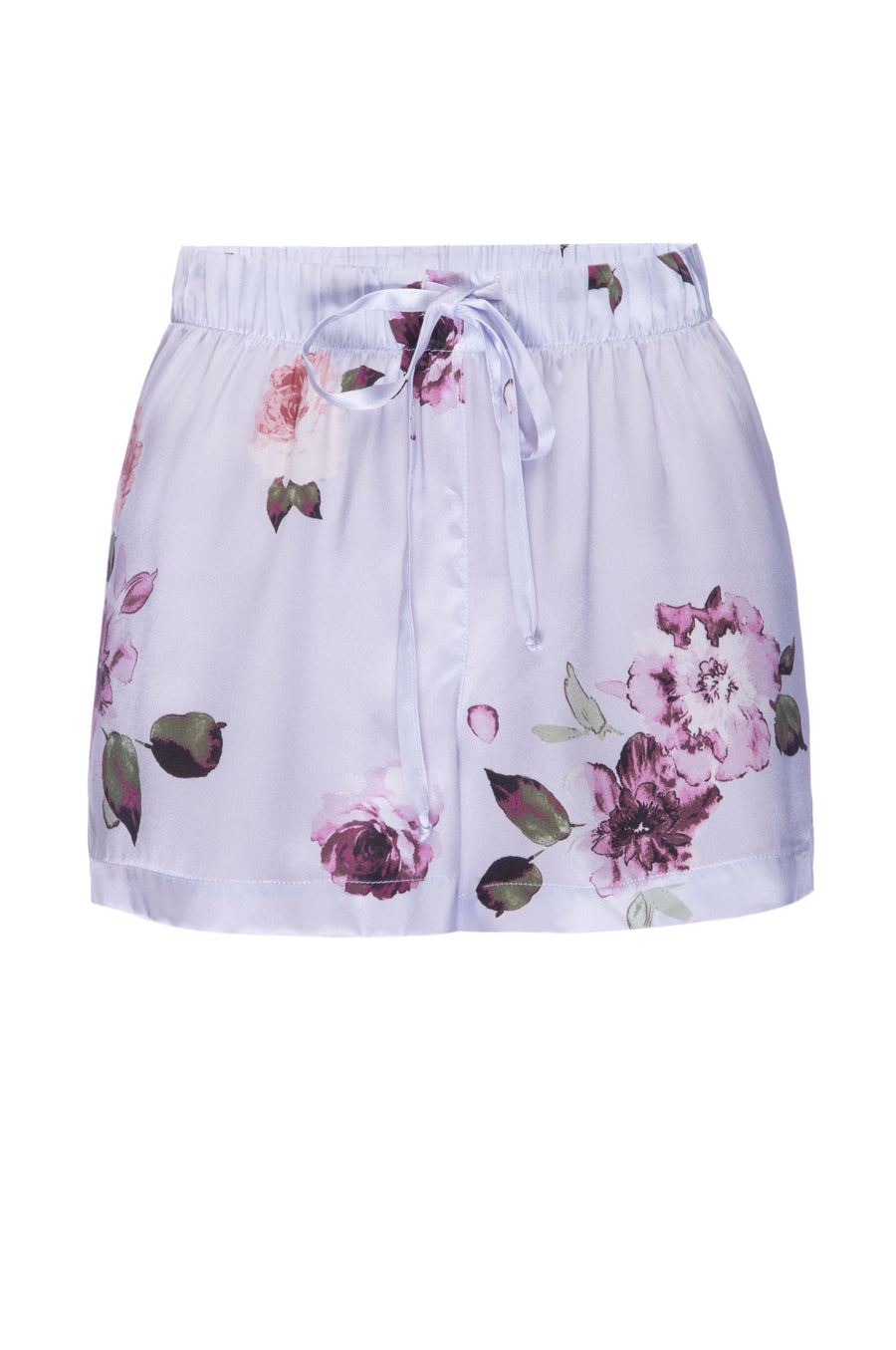 Silk Charmeuse PJ Shorts: Light Blue Floral Print