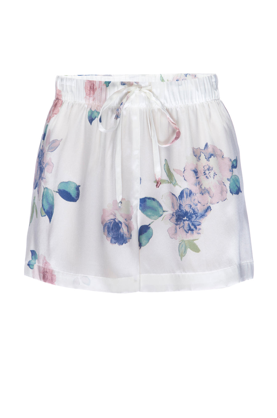 Silk Charmeuse PJ Shorts: Ivory Floral Print