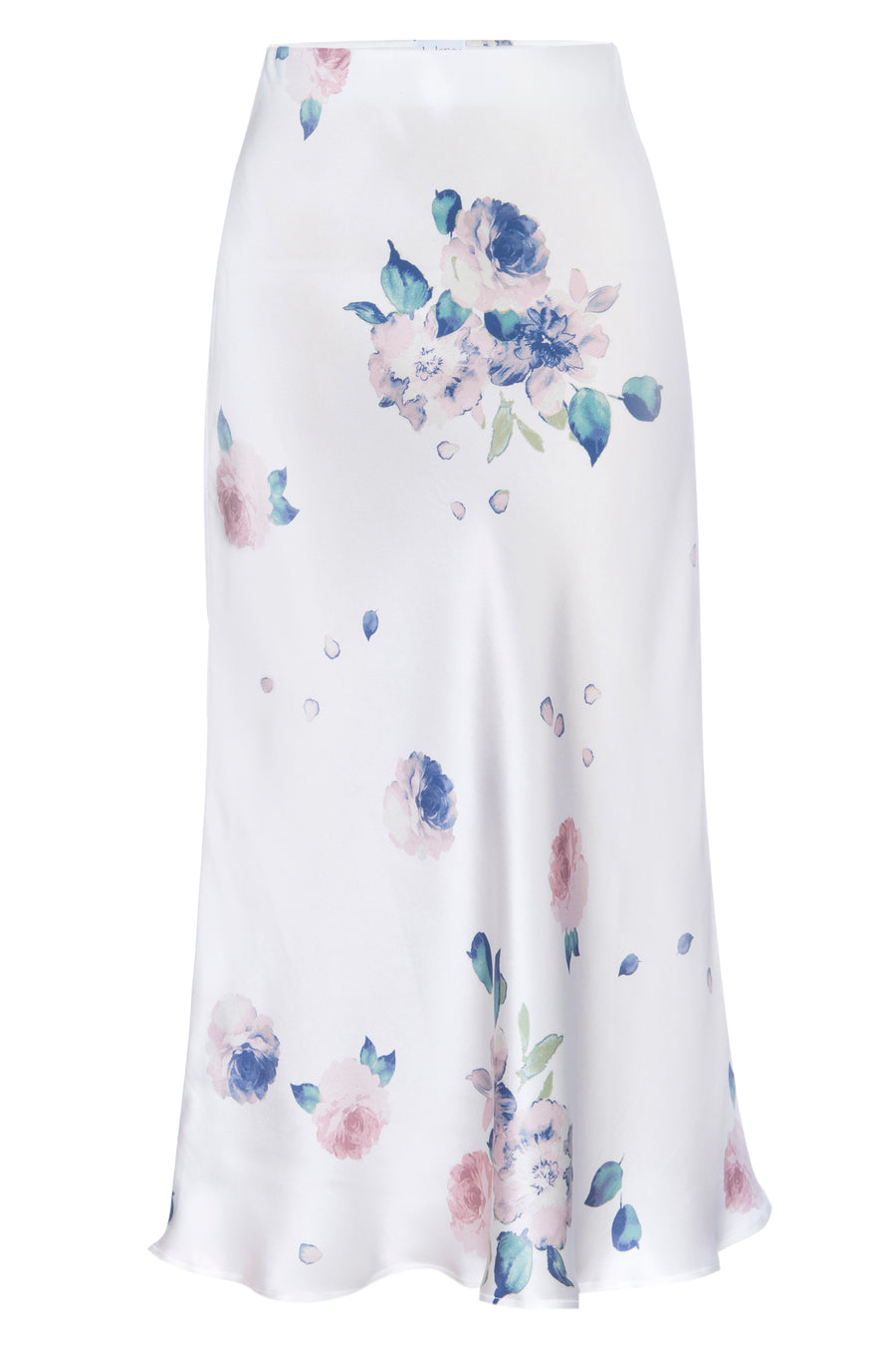 Silk Charmeuse 'Katie' Bias Skirt: Ivory Floral Print