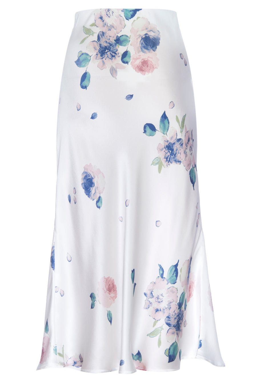 Silk Charmeuse 'Katie' Bias Skirt: Ivory Floral Print