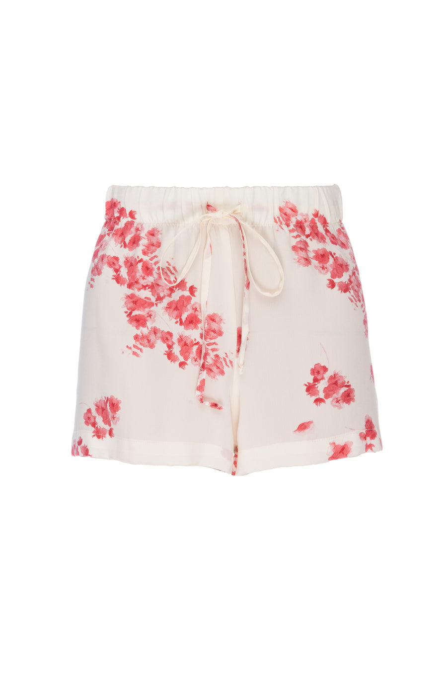 Silk Crepe De Chine PJ Shorts: Cream and Crimson Daisy Print