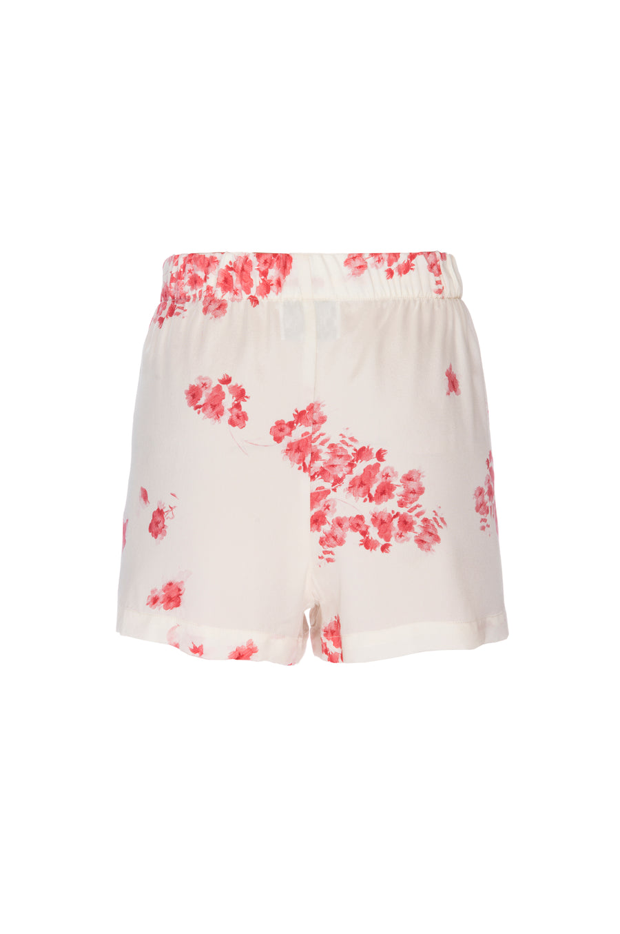 Silk Crepe De Chine PJ Shorts: Cream and Crimson Daisy Print