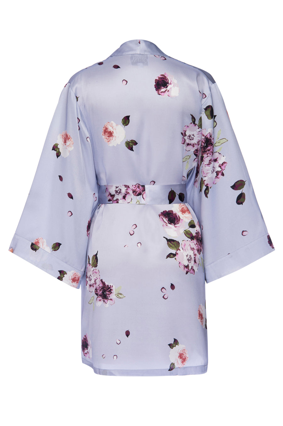 Silk Charmeuse Short Silk Robe: Light Blue Floral Print