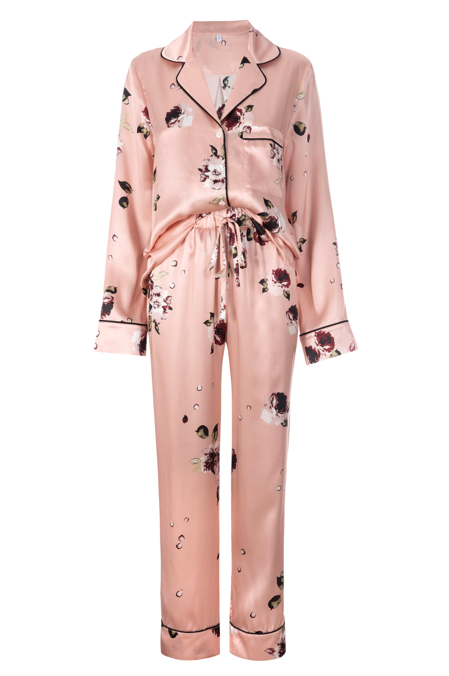NEW Silk Charmeuse Long Sleeved PJ Top: Blush Floral Print