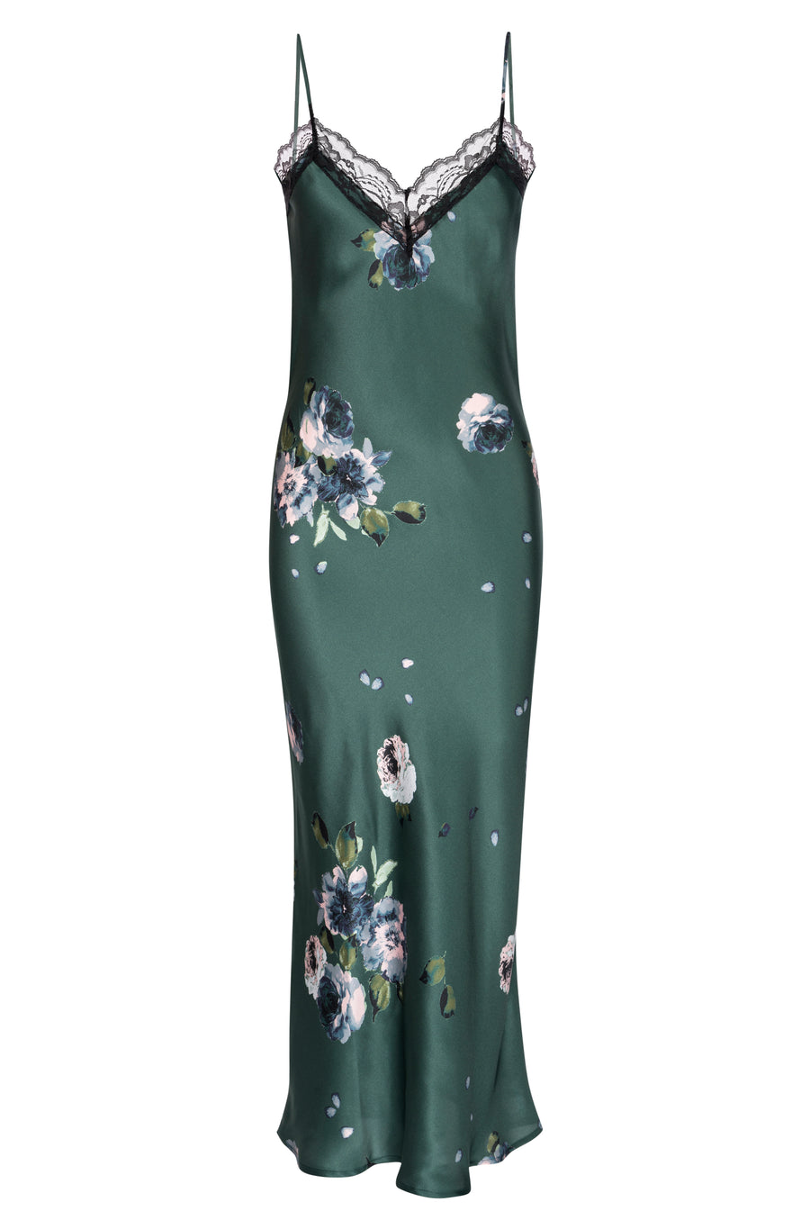 Silk 'Katie' Bias Slip: Emerald Rose Print