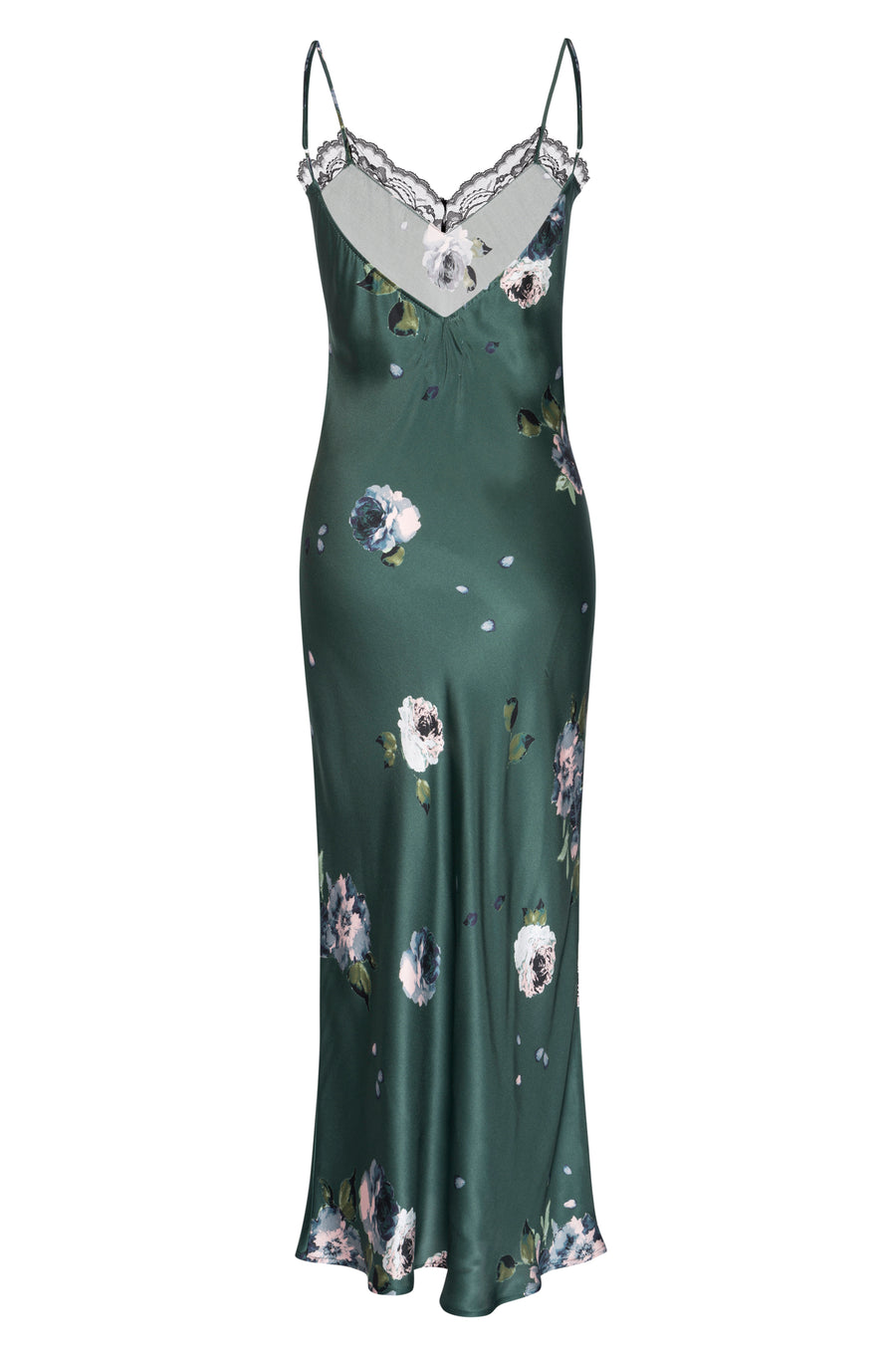 Silk 'Katie' Bias Slip: Emerald Rose Print