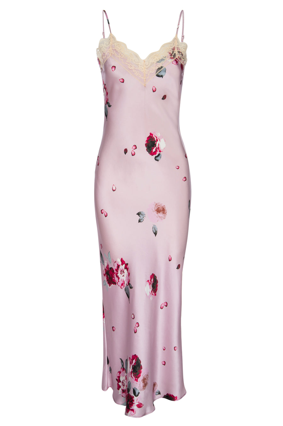 Silk 'Katie' Bias Slip: Blush and Crimson Rose Print