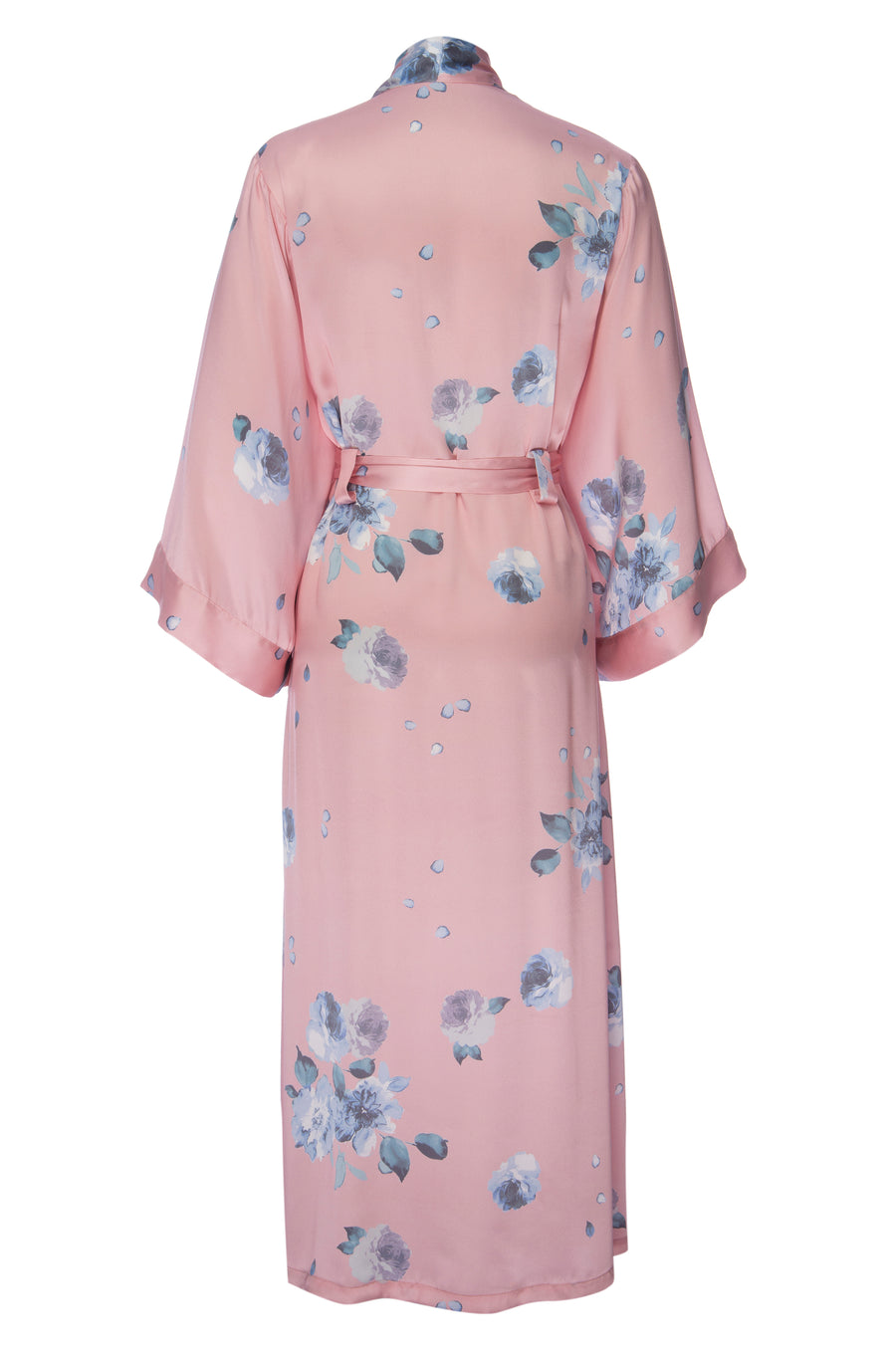 Silk Charmeuse Long Robe: Rose Gold Floral Print