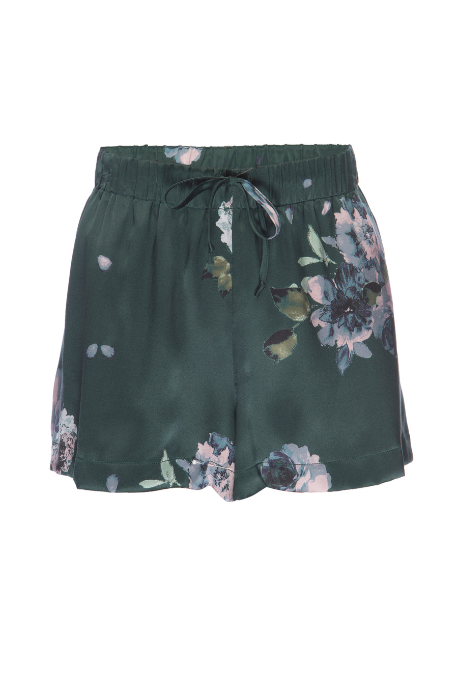 Silk Charmeuse Pajama Shorts: Emerald Floral Print