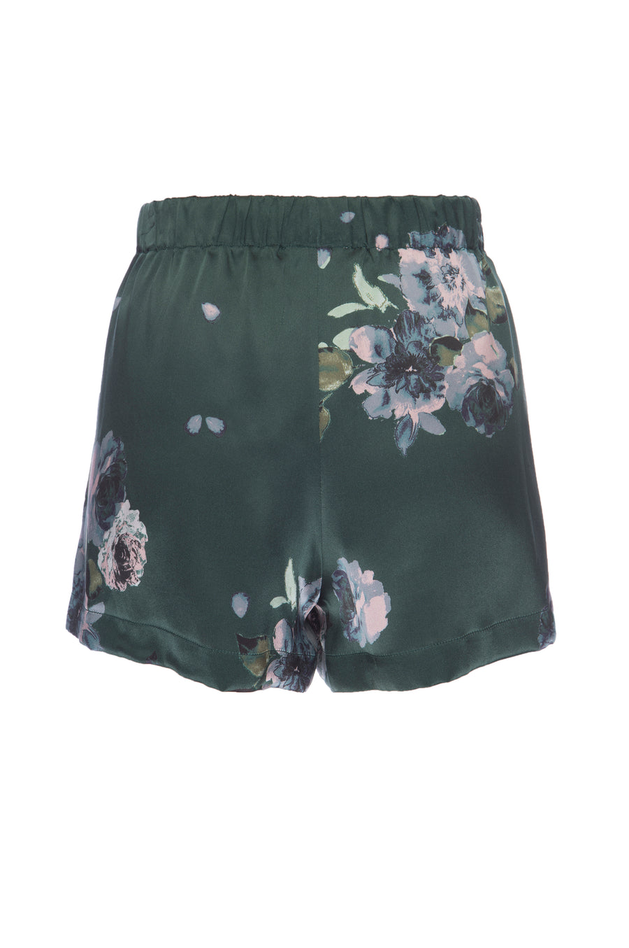 Silk Charmeuse Pajama Shorts: Emerald Floral Print