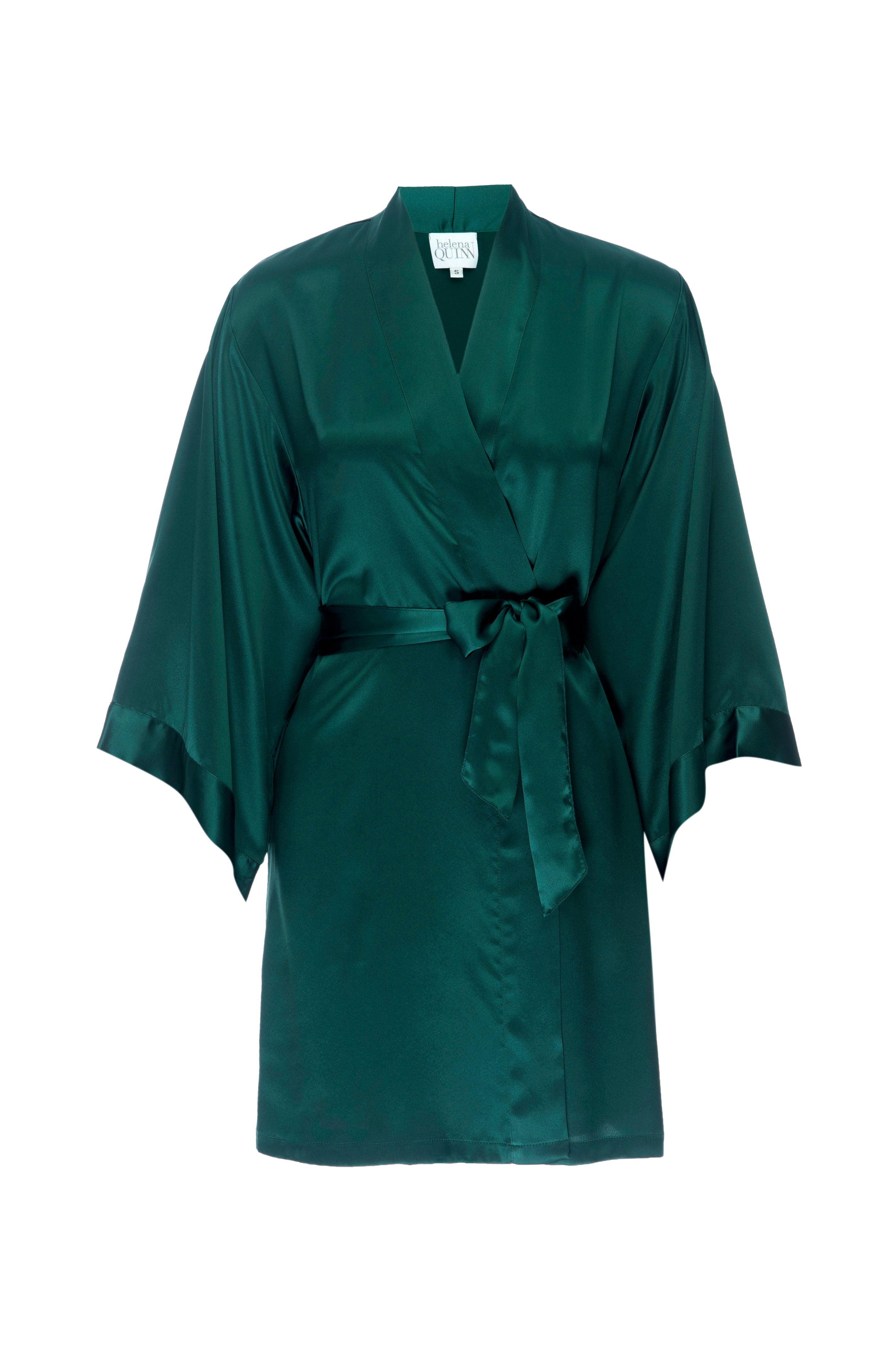 Silk Charmeuse Short Silk Robe: Emerald Green Robe – Helena Quinn