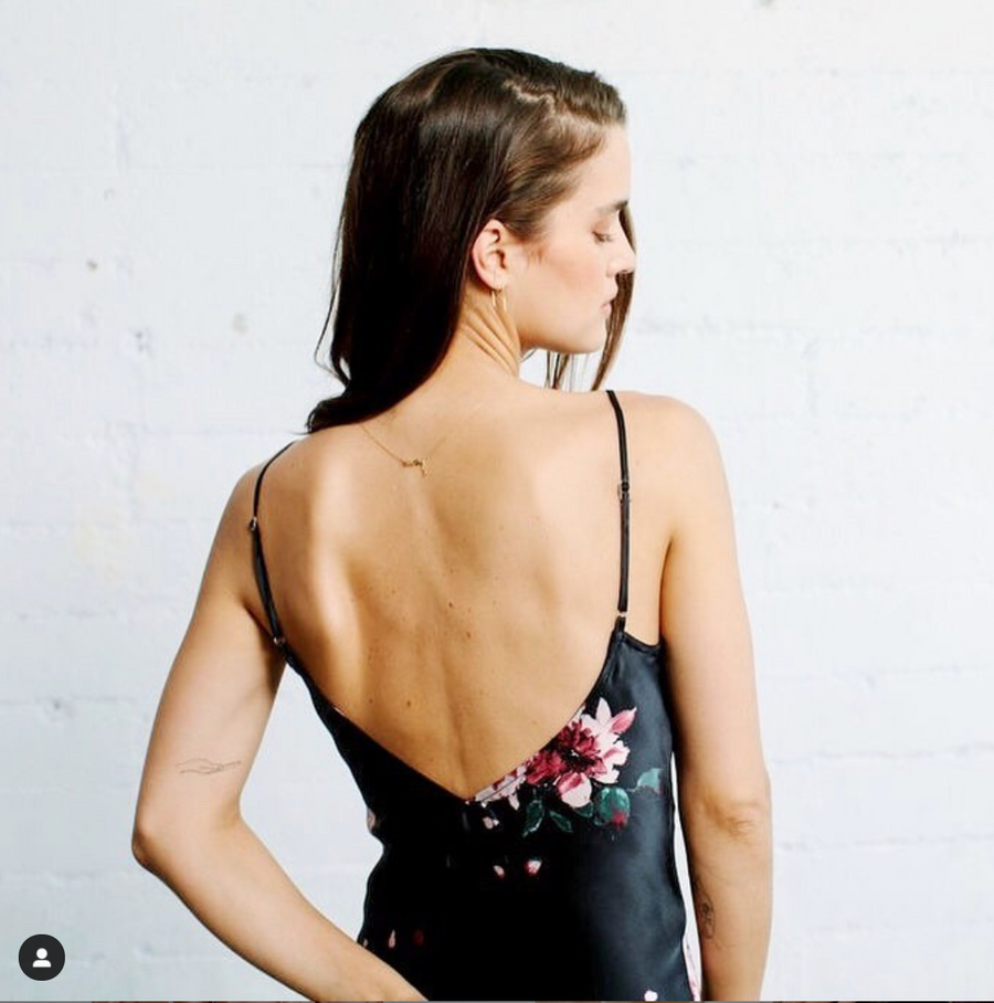 Silk 'Katie' Bias Slip: Black Rose Print